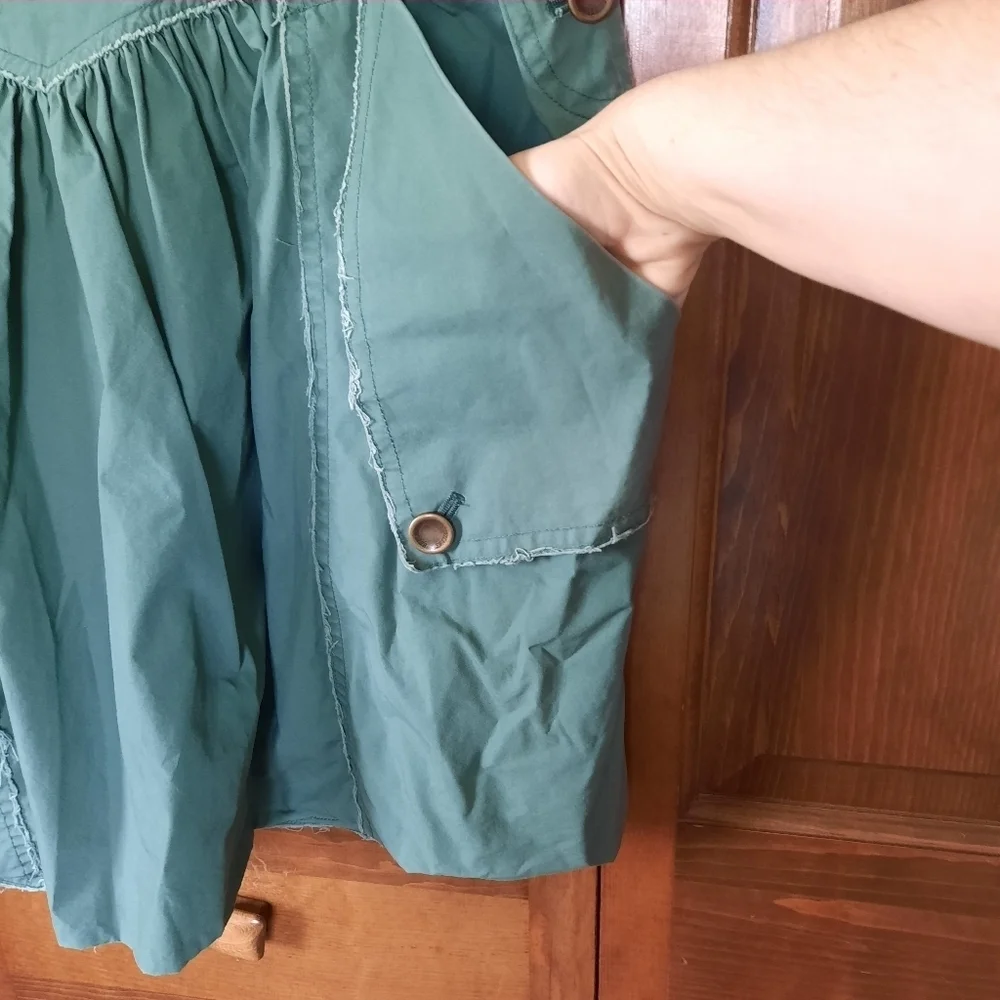 Vintage Y2K Bellvilles Green Frayed Edge Pleated Midi Skirt W/ Pockets Size S/M